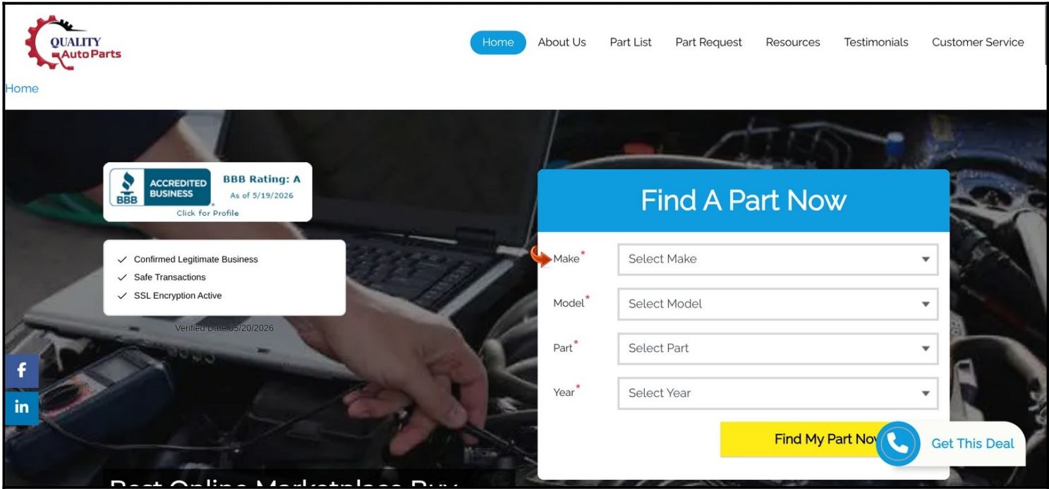 Quality Auto Parts website screenshot